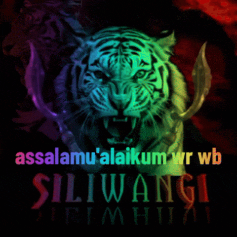 a man wearing a mask stands in front of a tiger with the words siliwangi rrs written above him