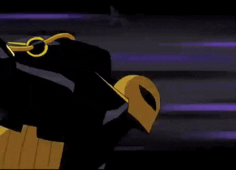 a cartoon character is flying through the air with a yellow light coming out of his mouth .