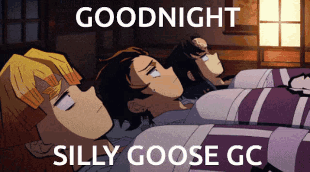 a goodnight silly goose gc cartoon with three anime characters
