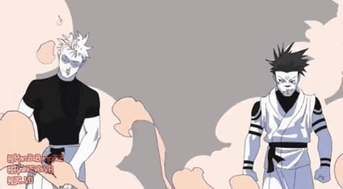 a drawing of a man with a mask and a man in a karate uniform