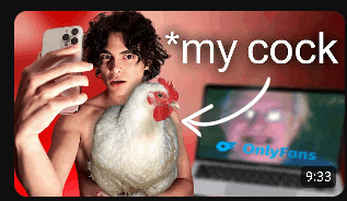 a man is holding a chicken and taking a selfie with the words " my cock " on the top