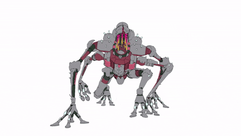 a cartoon drawing of a robot with a purple head