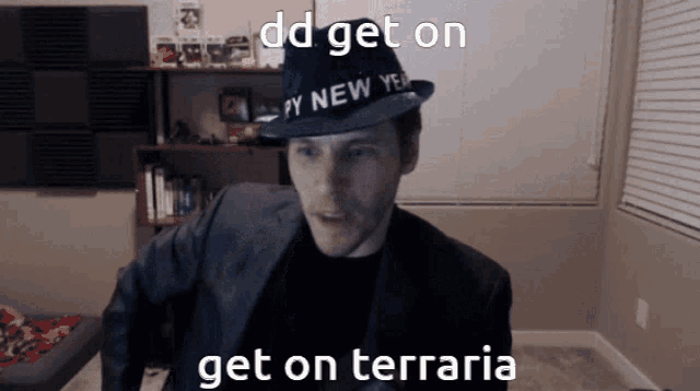 a man wearing a hat that says " happy new year "