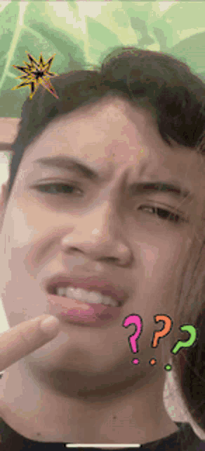 a man is making a face with a question mark on his face