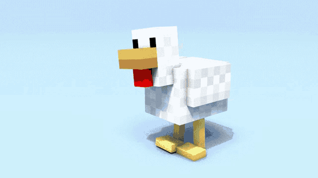 a white chicken with a red beak and yellow legs