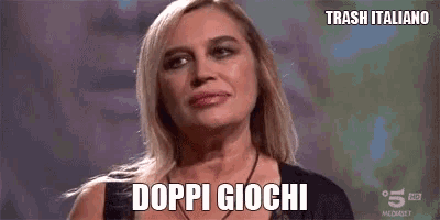 a woman says doppi giochi in front of a screen that says trash italiano
