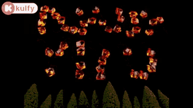 the word thank you is made of fire and trees in the background