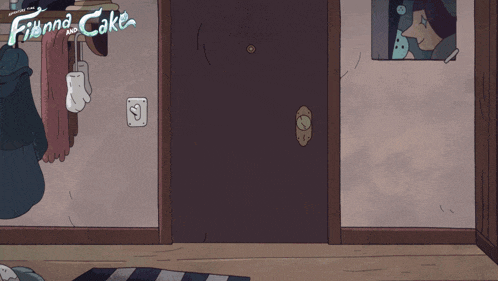a cartoon drawing of a door with the words fionna and cake written on it
