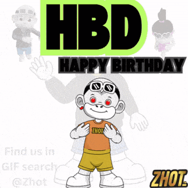 a cartoon character with hearts on his face says happy birthday
