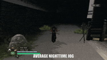 a screenshot of a video game with the words " average nighttime jog " at the bottom