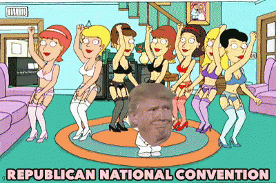 a cartoon of a group of women dancing with the words republican national convention above them