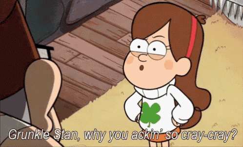 a cartoon of mabel from gravity falls talking to grunkle stan