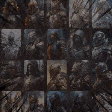 a collage of knight images with the word for in gold