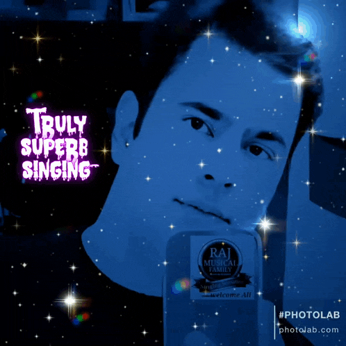a photo of a man with the words truly superb singing behind him