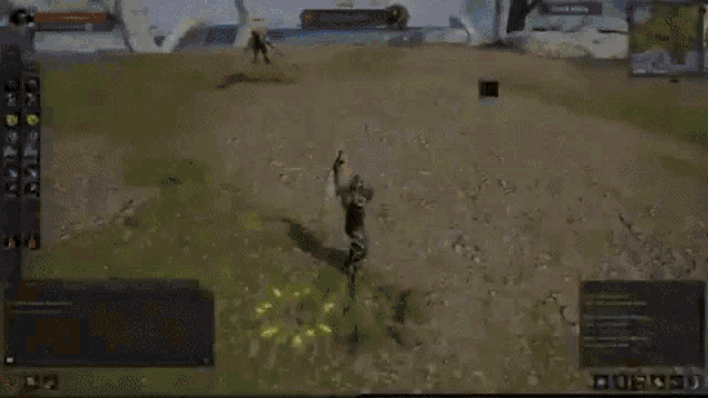 a video game is being played on a computer with a person standing in the grass