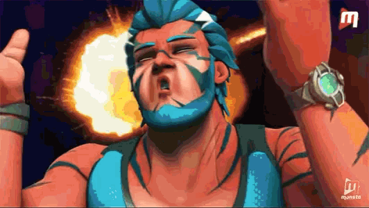 a cartoon of a man with a blue beard giving a thumbs up sign