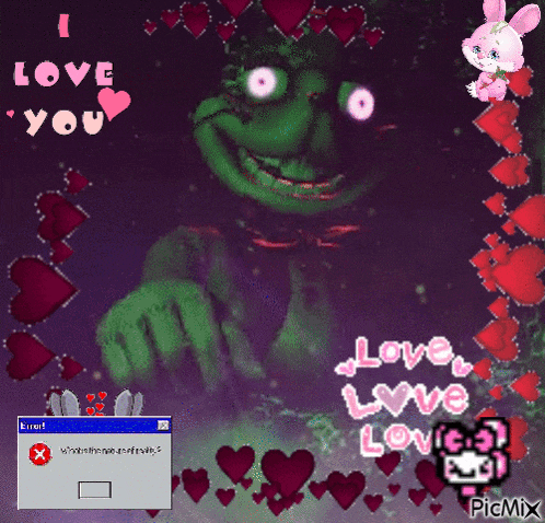 a picture of a green frog with hearts and the words love love love