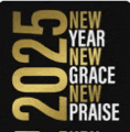 a black background with gold text that says new year new grace new praise
