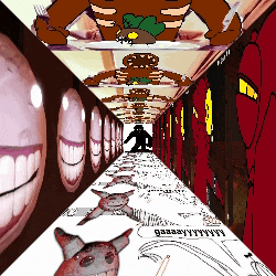 a cartoon drawing of a hallway with the word gazaay written on the bottom