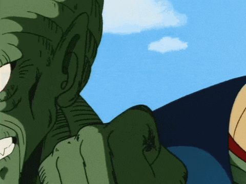a cartoon drawing of a monster with a blue sky in the background