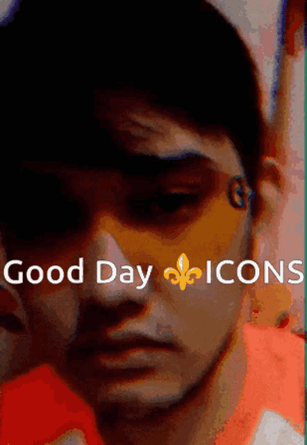 a man wearing sunglasses with the words good day icons on his face