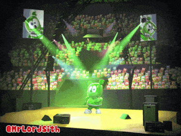 a picture of a gummy bear on a stage with the words @mrlordsith on the bottom right