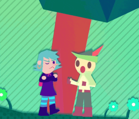two cartoon characters are standing next to each other and one has a speech bubble above his head