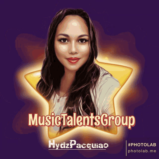 a poster for music talents group with a picture of a woman