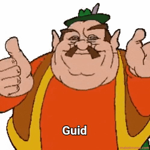 a cartoon character giving a thumbs up with the word guid underneath