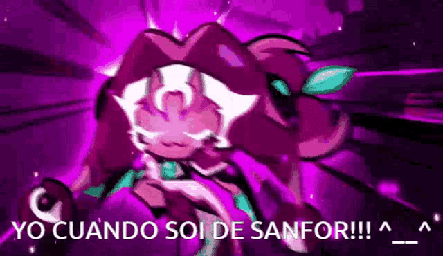 a cartoon character is standing in front of a purple background with the words `` yo cuando soi de sanfor !!! ''