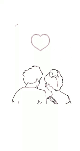 a black and white drawing of a man and woman with hearts coming out of their mouths