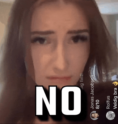 a close up of a woman 's face with the word no in the corner