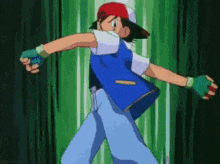 a cartoon character is standing in front of a green background and throwing something .