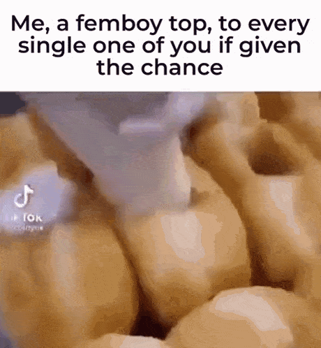 a dog is eating a bunch of bread and a meme about being a femboy top to every single one of you .