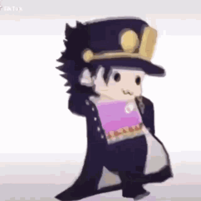 a cartoon of jotaro kujo from jojo 's bizarre adventure is walking .