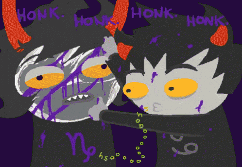 a cartoon drawing of two monsters with the words honk honk honk