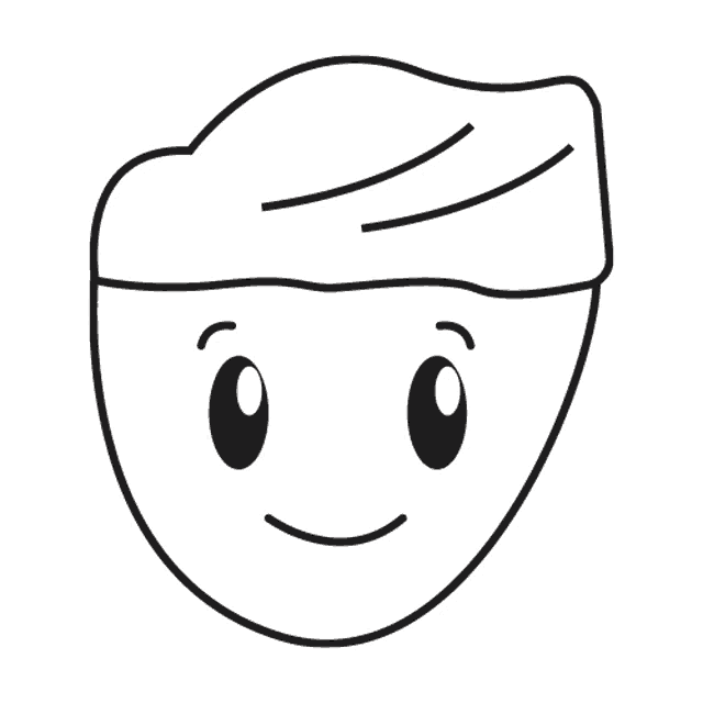 a black and white drawing of a boy 's face with a smile on it .