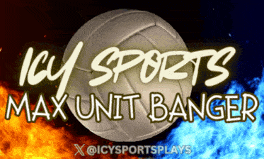 an advertisement for icy sports max unit banger with a volleyball in the background