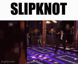 a man in a suit is dancing on a dance floor with slipknot written on the top