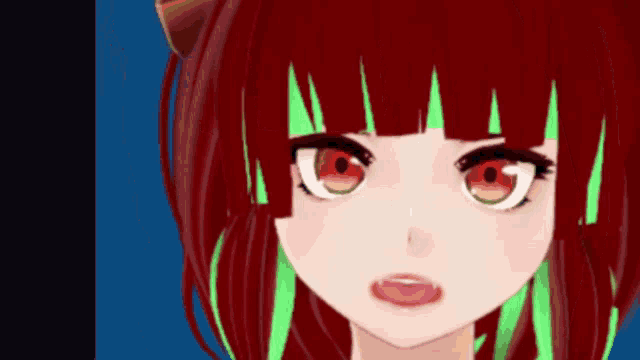 a close up of a anime girl with red hair