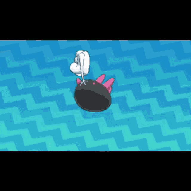 a cartoon of a hand holding a pokemon on a blue background .