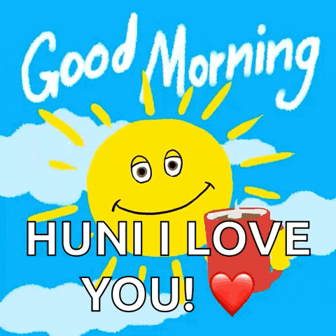 a picture of a smiling sun with the words " good morning hunh love you "