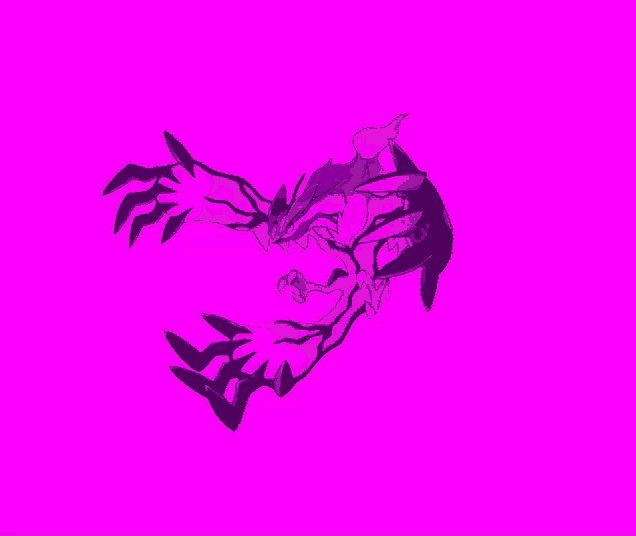 a purple and pink drawing of a monster on a purple background