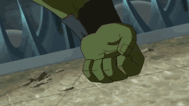 a close up of a cartoon character 's fist with a blue background