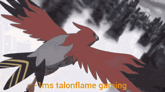 a cartoon of a bird flying with the words talonflame gaming above it