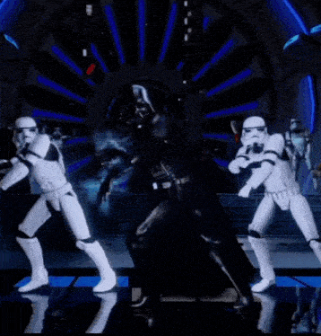 stormtroopers are dancing in front of a sign that says awesome