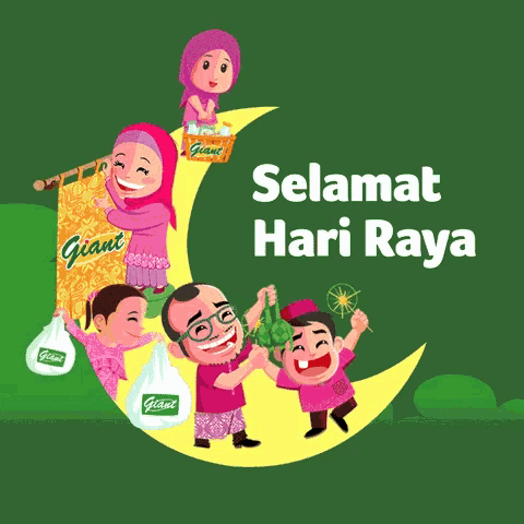 a giant logo is on a green background with cartoon characters