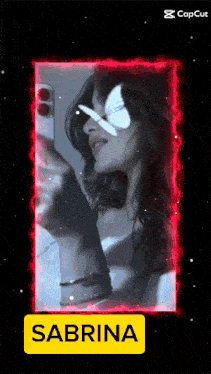 a picture of a woman taking a selfie with the name sabrina on it