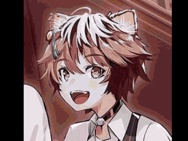 a close up of a person wearing a cat ear .
