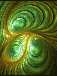 a painting of a green and yellow swirl that looks like a peacock feather
